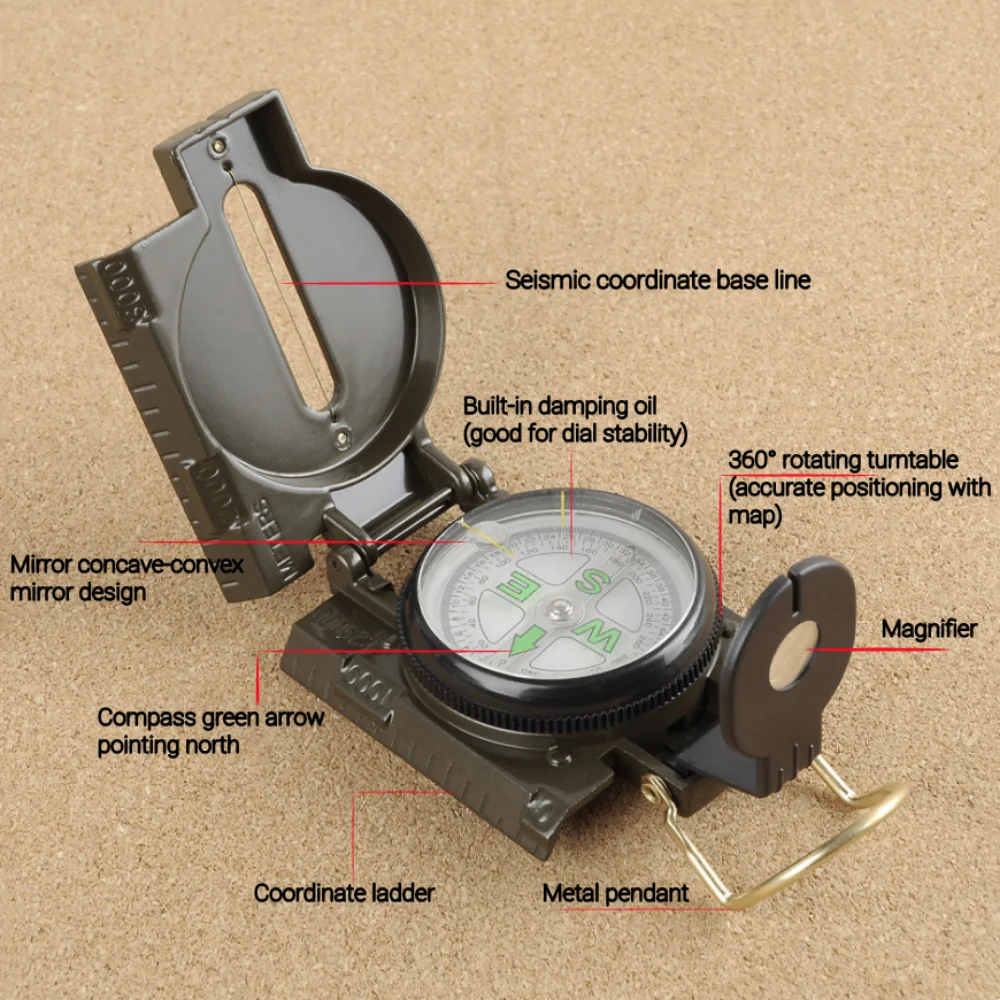 Outdoor Adventure Guide - Portable Multifunctional Lensatic Compass with Phosphorescent,